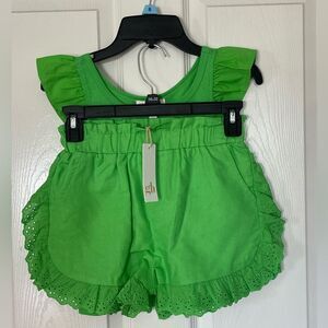 gb girls 2 piece vibrant green ruffle set size L 12/14 new with tags